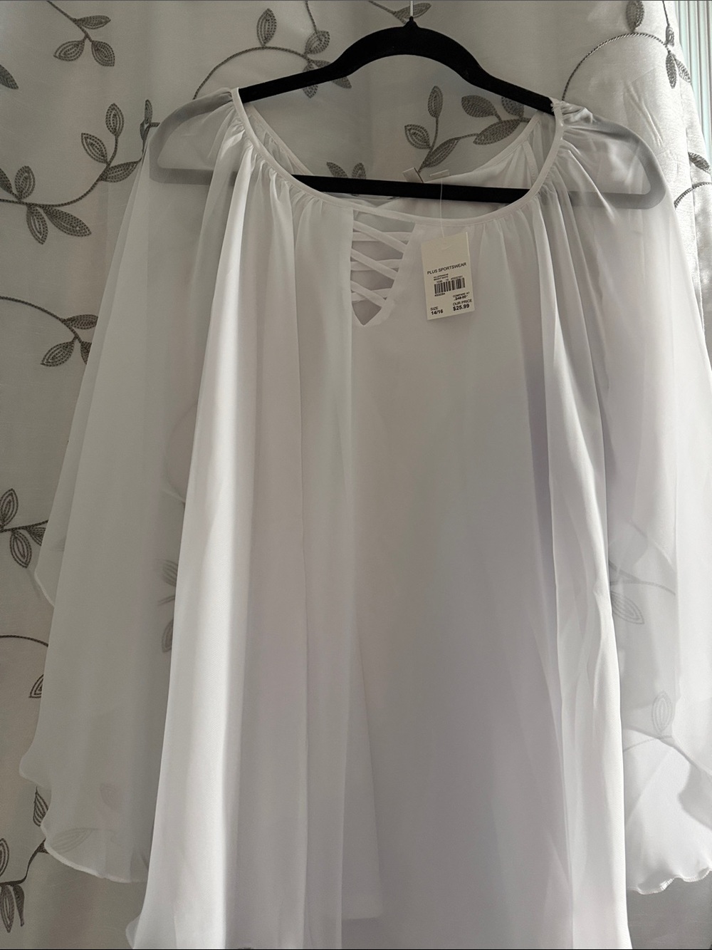 White Peasant Blouse with Crisscross Detail,